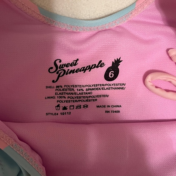 Girls Pastel Striped 'I ♥ Unicorns' One-Piece Swimsuit Size 6 - Picture 3 of 3